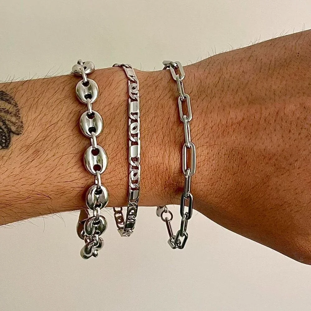 2000s vintage chain link stainless steel silver bracelet